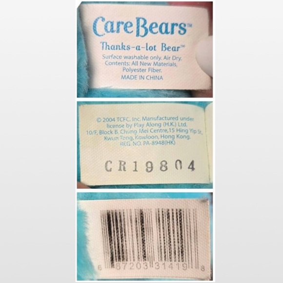 Vintage 04 Care Bears Plush Toy Kids Teddy Bear Blue Thanks A Lot Bear Rainbow - Picture 15 of 15